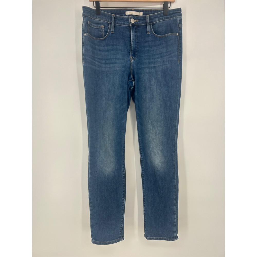 Athleta Sculptek Denim Mid Rise Skinny Jeans Blue Women's Stretch Size 12